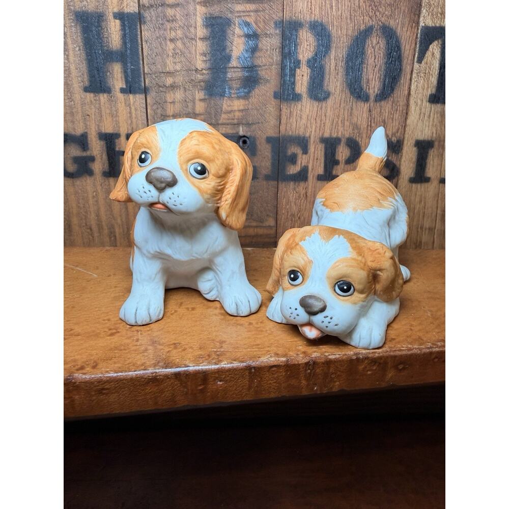 Vintage HOMCO Cocker Spaniel Puppy Dog Set of 2 #1407 Playful Puppies